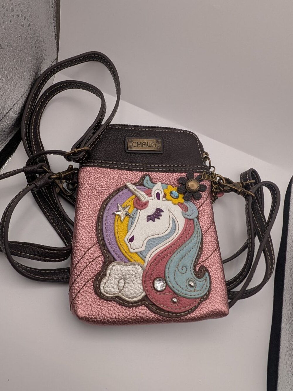 Chala Cellphone Crossbody Unicorn Purse Convertible Strap Pink 5"x7.5"x1"
